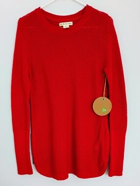 NWT Dakini Waffle Knit Side Zipper Red Sweater Crew Neck. Small